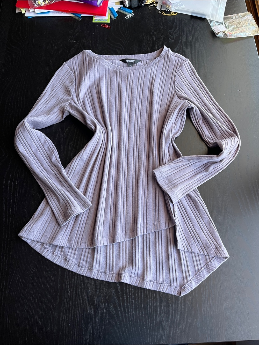 Simply Vera Vera Wang Lilac Ribbed Long-Sleeve Top